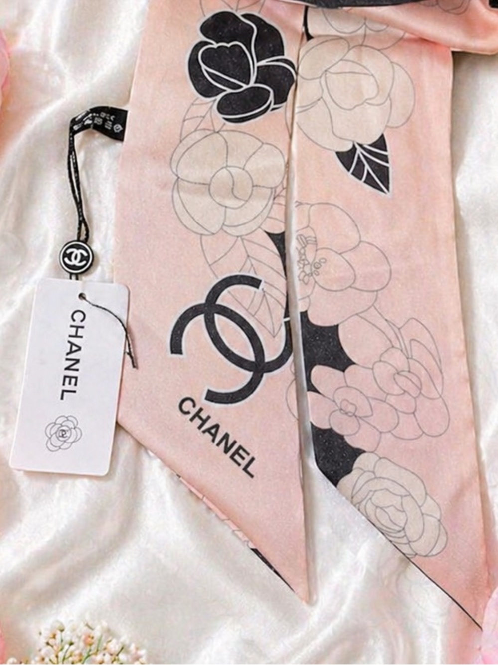 Chanel Pink Camellia Flower Silk Scarf - Picture 3 of 3